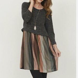 Long Sleeve multi-colored fall dress with pockets size medium